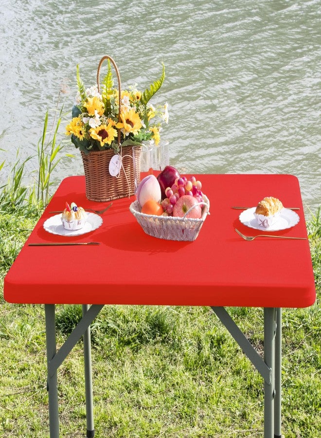 Nacuci Square Fitted Table Cover Elastic Tablecloth Stretch Spandex Table Top Cover Table Topper Cap for Dining Kitchen Home Party Red 36X36 Inch - Image 2